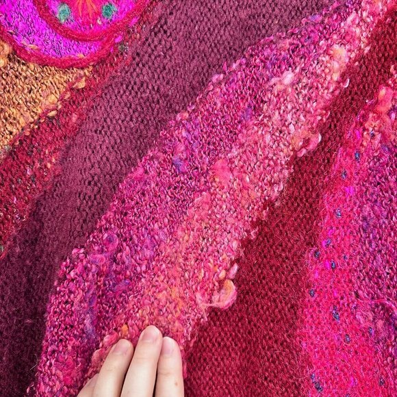 Vintage Embroidered Boho Art to Wear Mariea Kim‎ Pink Purple Sweater Women's L - Picture 5 of 12
